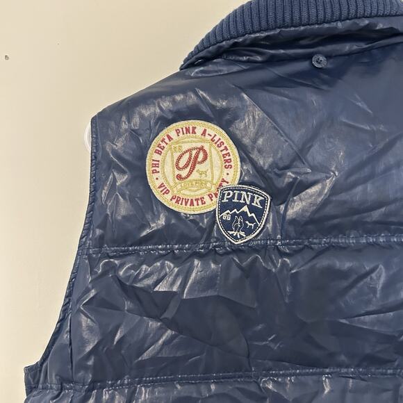 Victoria Secret Pink Puffer Vest Large Trustees Of The University Navy Blue Y2K - Picture 7 of 10